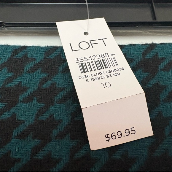 LOFT Teal Bow Blouse & Teal/Black Houndstooth Skirt Set - Picture 4 of 6